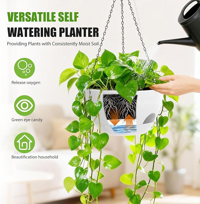 8 Inch Hanging Planters for Indoor Outdoor Plants, 4 Pack White Plastic Self - Image 2