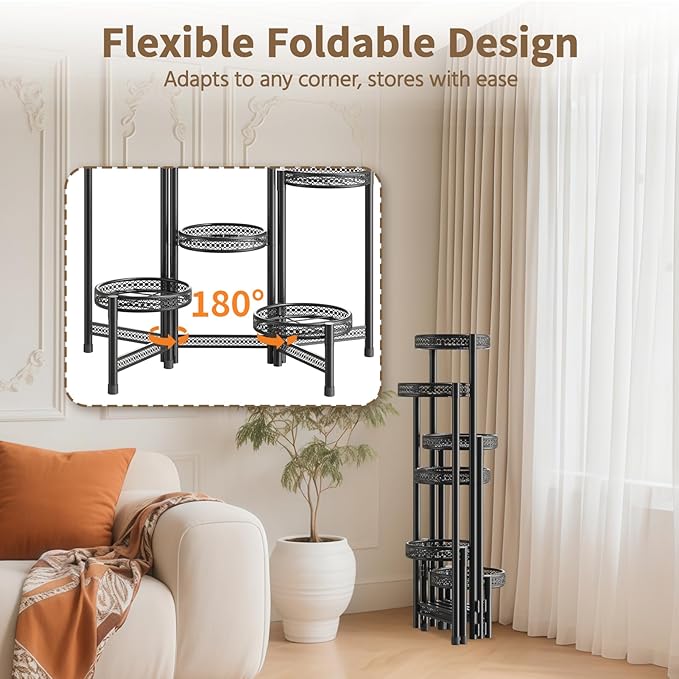 LASZOLA 6 Tiered Folding Tall Plant Stand Indoor Outdoor - Image 3