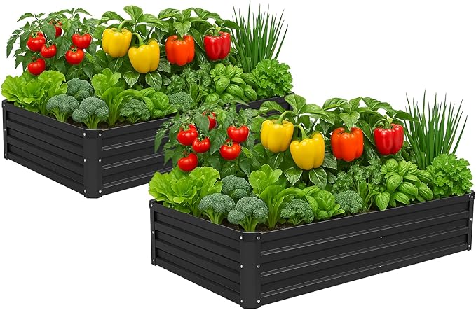 2 Pack 6x3x1FT Galvanized Raised Garden Beds Kit Outdoor Metal Gardening by Meberam
