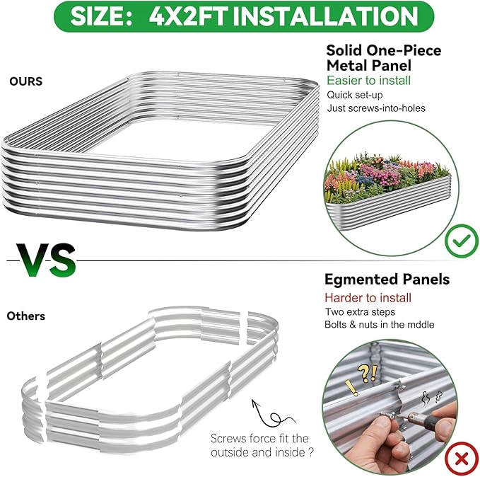 3 Pack Corrugated Galvanized Steel Raised Garden Bed Outdoor, Metal Above - Image 2