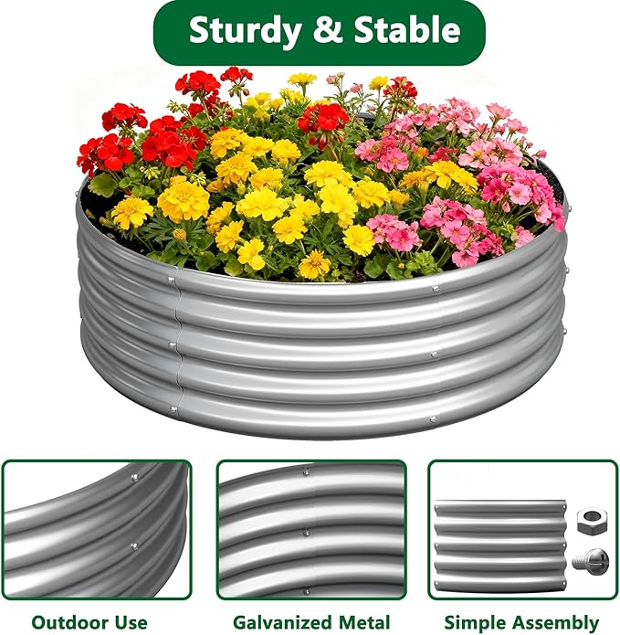 zizin 2 Pcs Round 4x4x1ft Raised Garden Bed Kit Metal Planter Box - Image 4