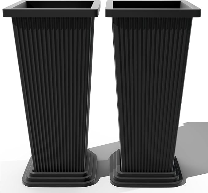 FENCY Set of 2 Tall Planters for Outdoor Plants, 24 Inch Large Tapered Pots by FENCY