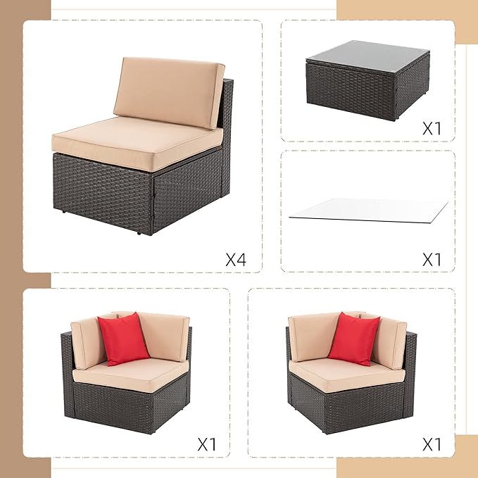 Shintenchi 7 Pieces Patio Furniture Sets Outdoor All-Weather Sectional Patio - Image 2