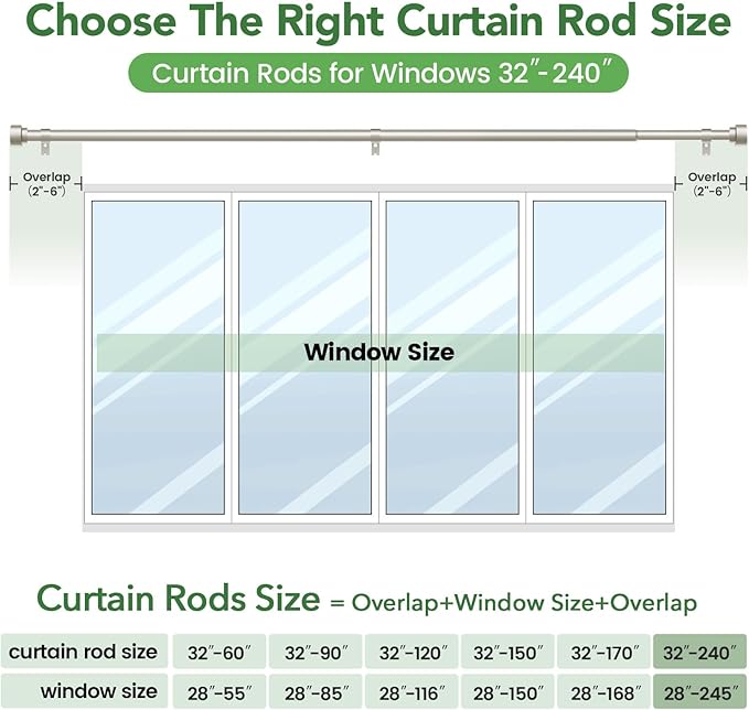 Curtain Rods for Windows 32 to 240, 1 Inch Adjustable Heavy Duty Long Window - Image 7