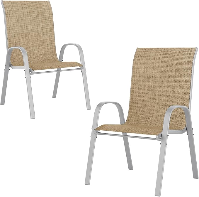 UDPATIO Patio Chairs Set of 2, Stackable Silver Outdoor Dining Chairs by UDPATIO