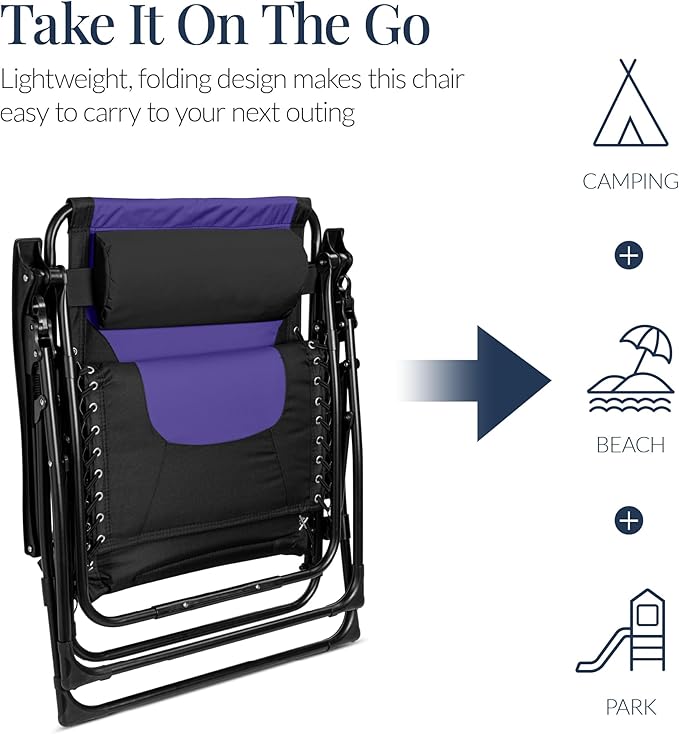 Best Choice Products Oversized Padded Zero Gravity Chair, Folding Outdoor Patio - Image 6