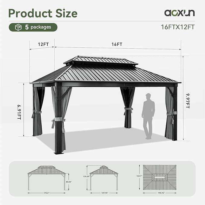 Aoxun 12FT X 16FT Hardtop Gazebo, Outdoor Pergolas - Image 8