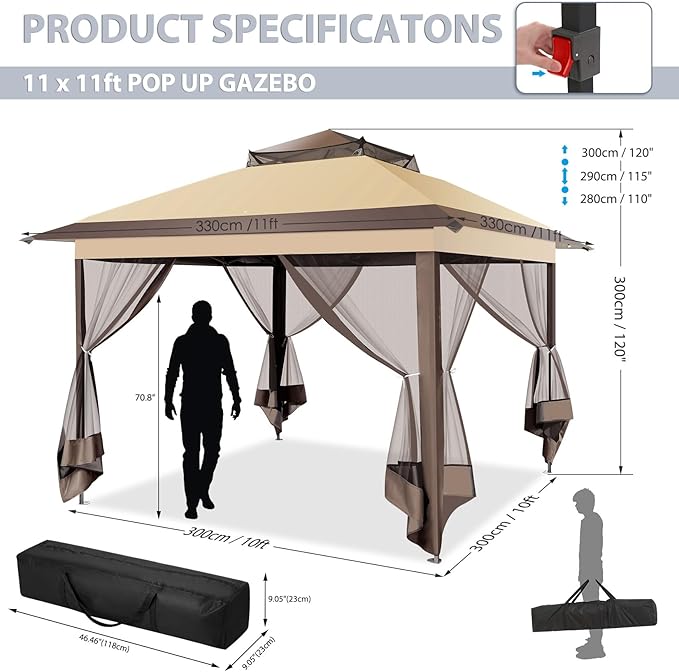 COBIZI 11x11 FT Pop up Gazebo Canopy Tent - Image 5