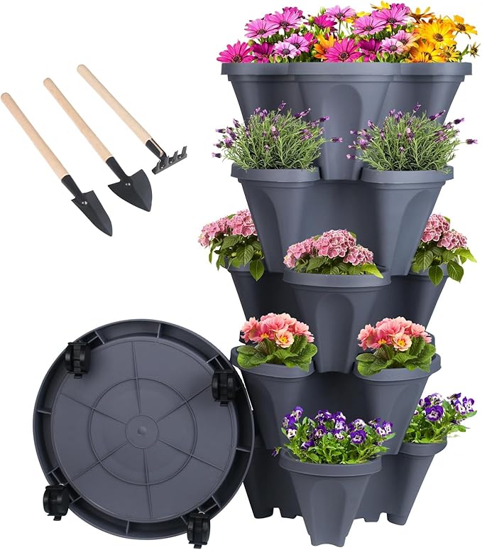 GameXcel Vertical Planter 5 Tier Stackable Planters Garden Planters Strawberry by GameXcel