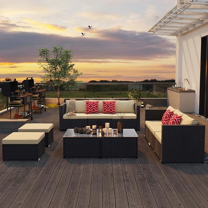 Aiho Patio Furniture Set All Weather Outdoor Sectional Patio Sofa Set - Image 4