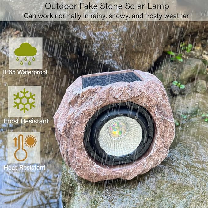 Solar Rock Lights Outdoor Waterproof, 2 Pack LED Colored Garden Rock Solar Light - Image 4