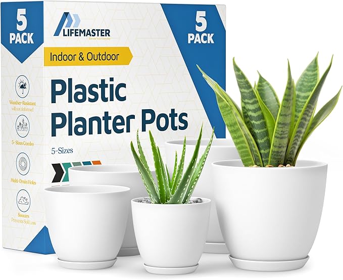 Lifemaster Eco Friendly Plant Pot Set -5-Pack Home Decor Flower Indoor and by LIFEMASTER