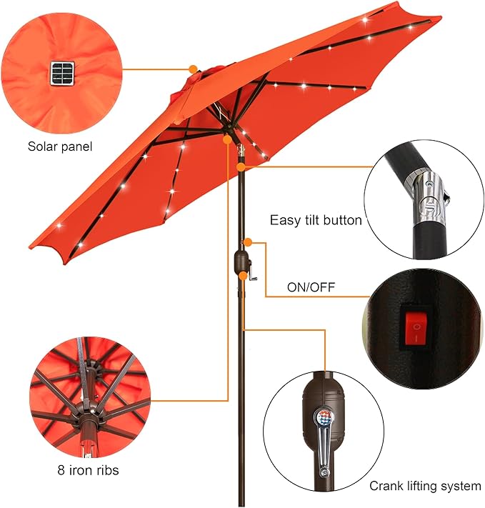 Blissun 9 ft Solar Umbrella, 32 LED Lighted Patio Umbrella, Table Market - Image 2
