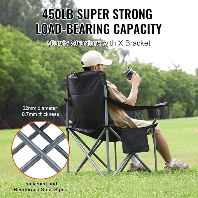 VEVOR Oversized Camping Folding Chair, Portable Heavy Duty Outdoor Quad Lumbar - Image 5