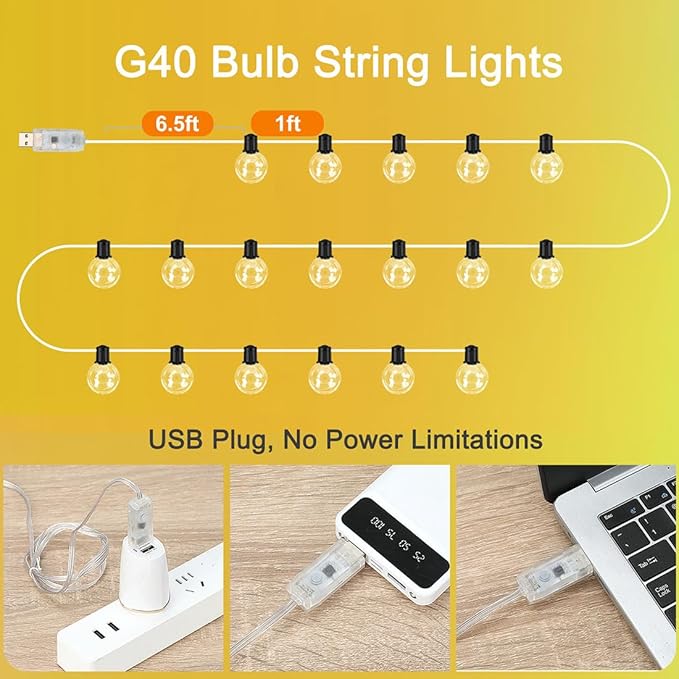 Outdoor String Lights, 25ft 20 Bulbs LED Color Changing Hanging Lights Dimmable - Image 6