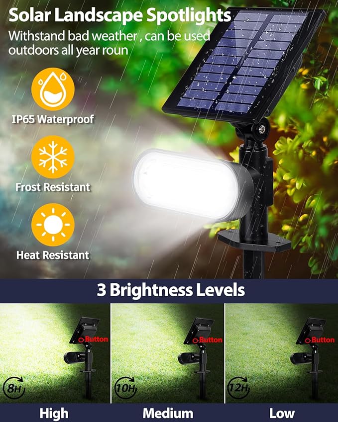 Solar Spot Lights Outdoor, 3 Lighting Modes Landscape Spotlights, IP65 - Image 3