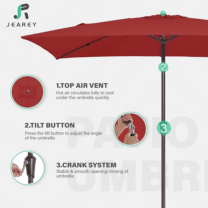 JEAREY 6.5x10 ft Rectangular Patio Umbrellas Rectangle Outdoor Umbrella - Image 7