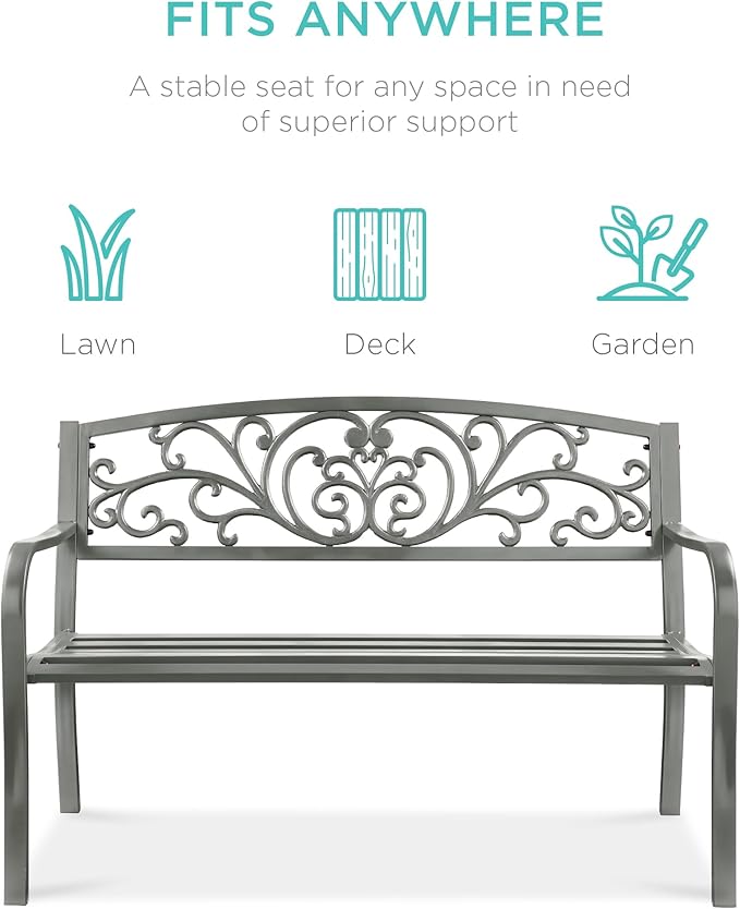 Best Choice Products Outdoor Bench Steel Garden Patio Porch Furniture - Image 3