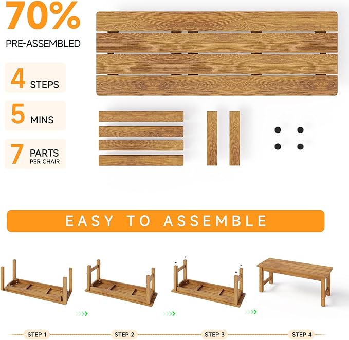 ONBRILL Outdoor Benches Weatherproof, 2-Person Poly Lumber Garden Bench - Image 8