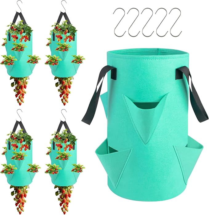 5 Pack Upside Down Strawberry Hanging Planter, 3 Gallon Tomato Hanging Grow Bags by Unknown