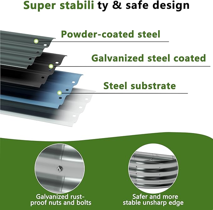 8x4x1ft Galvanized Oval Raised Garden Bed, Outdoor Planter Box Metal Patio Kit - Image 3
