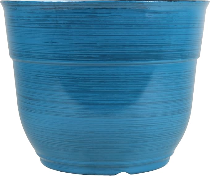 Garden Elements Indoor/Outdoor Glazed Brushed Happy Plastic Planter, Dark Blue - Image 3