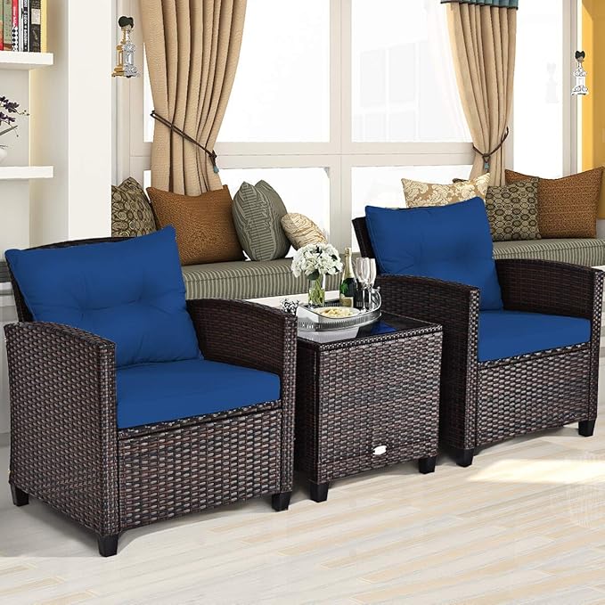 Tangkula 3 Pieces Patio Furniture Set, PE Rattan Wicker 3 Pcs Outdoor Sofa Set - Image 3