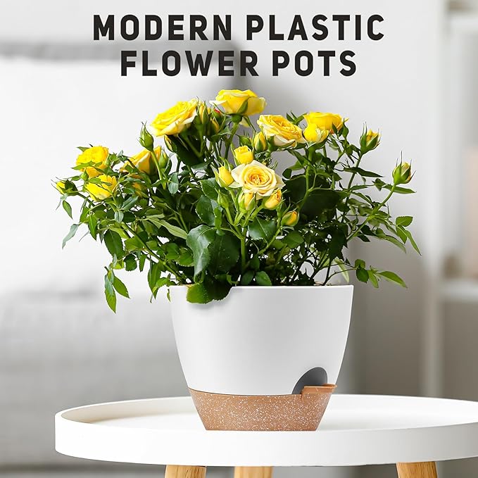 12 Inch Large Self Watering Plant Pot Set, Flower Pots - Image 7