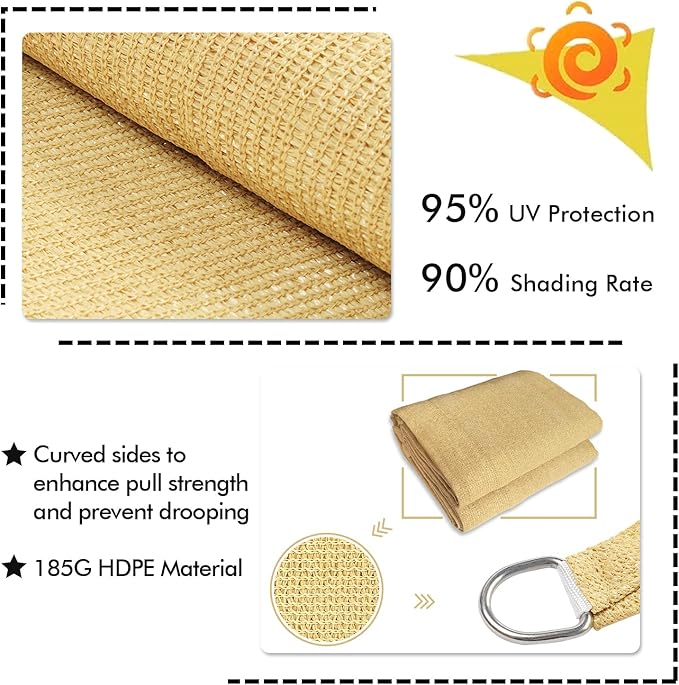 KANAGAWA 8'X9' Sand Custom Size Sun Shade Sail Rectangle UV Block Canopy Cover - Image 3