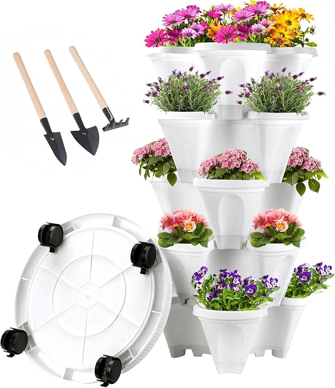 GameXcel Vertical Planter 5 Tier Stackable Planters Garden Planters Strawberry by GameXcel