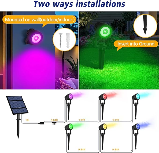 T-SUNUS RGB Solar Spot Lights Christmas Outdoor 6-in-1, Color Changing - Image 5