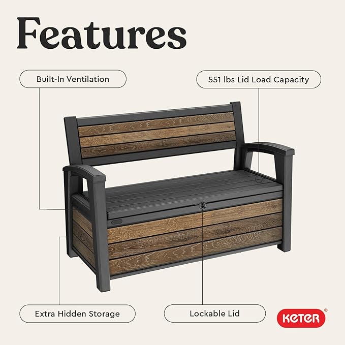 Keter Signature 60 Gallon Storage Bench Deck Box - Image 4