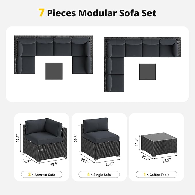 Aoxun Patio Furniture Set, 7 Piece Outdoor Sectional Sofas - Image 6