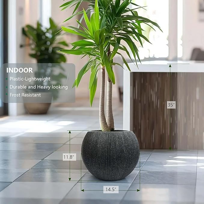14.5 Inch Dia Plastic Round Black Planters - Image 6