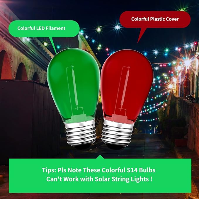 S14 Colored LED String Light Bulbs, E26 Medium Screw Base - Image 4