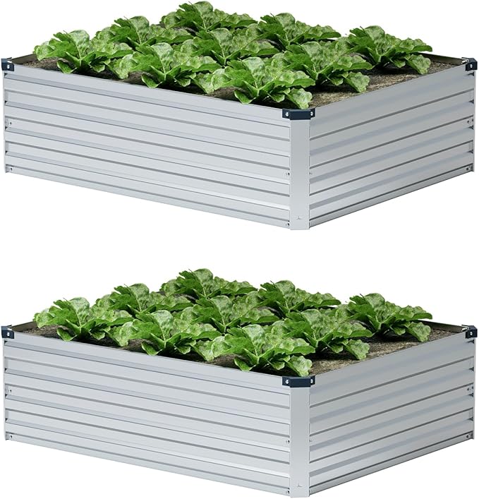 4×3×1FT Galvanized Raised Garden Bed Kit, Metal Planter Boxes, Large Raised by ZUNUDA