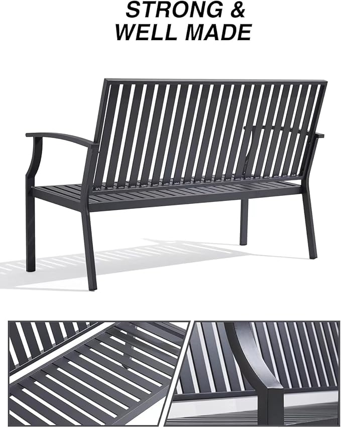 52" Outdoor Bench Garden Bench, Weatherproof Anti-Rust Heavy-Duty Outside - Image 4