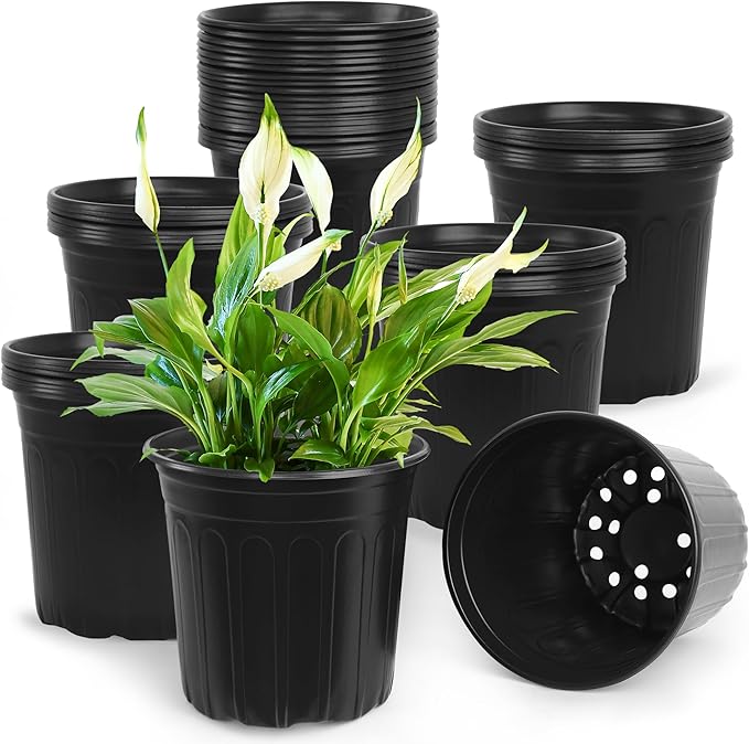50 Pcs 2 Gallon Nursery Pots, Thickened Soft Plastic Plant Pots by Unknown