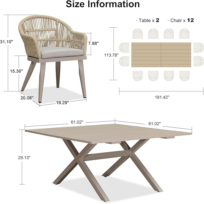 PURPLE LEAF 13 Pieces Oversized Patio Dining Set - Image 7