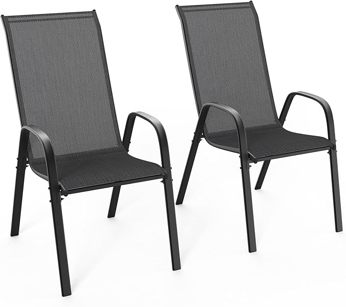 VINGLI Patio Chairs Set of 2 – Stackable Outdoor Dining Chairs by VINGLI