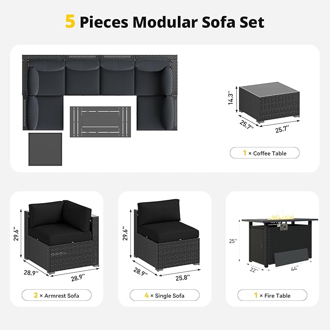 Aoxun Patio Furniture Set with Fire Pit Table, 8 Piece Outdoor Sectional Sofas - Image 7