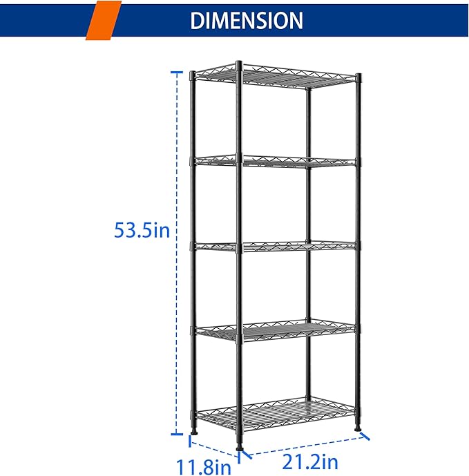 REGILLER 5-Wire Shelving Metal Storage Rack Adjustable Shelves, Standing - Image 3