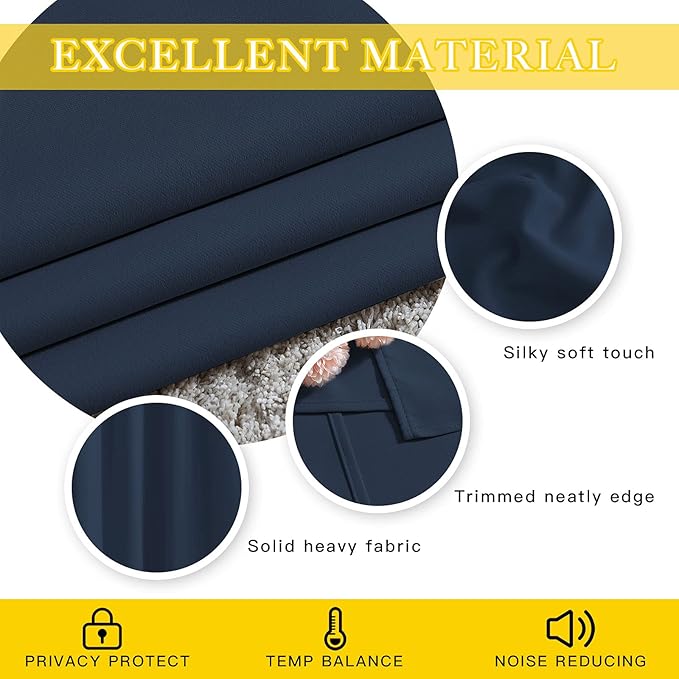 NICETOWN Blackout Navy Blue Bedroom Curtain 118 inches Long, Grommet Thermal - Image 5