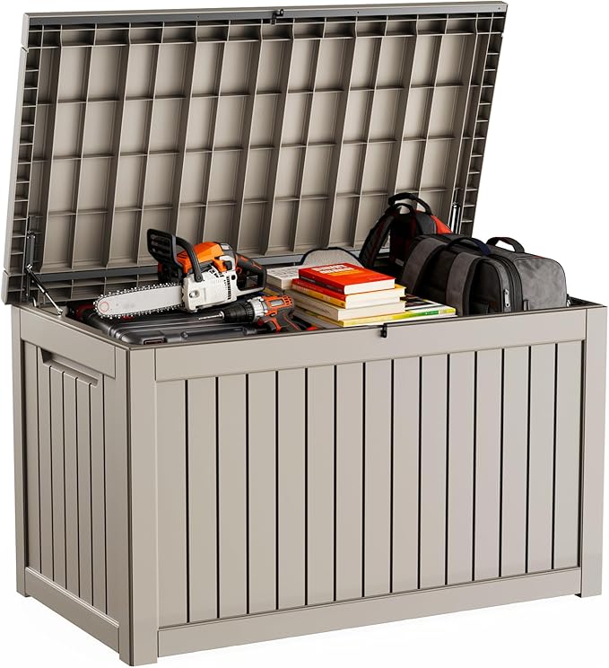 DRATO 280 Gallon Deck Box, Waterproof Resin Large Outdoor Storgae Box by DRATOprovidesawarmandcozy