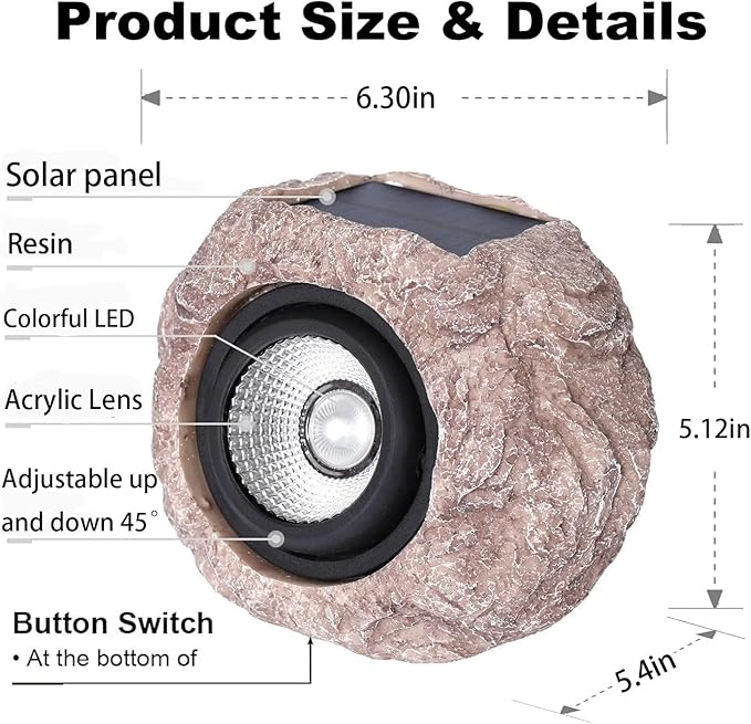 Solar Rock Lights Outdoor Waterproof, 2 Pack LED Colored Garden Rock Solar Light - Image 7