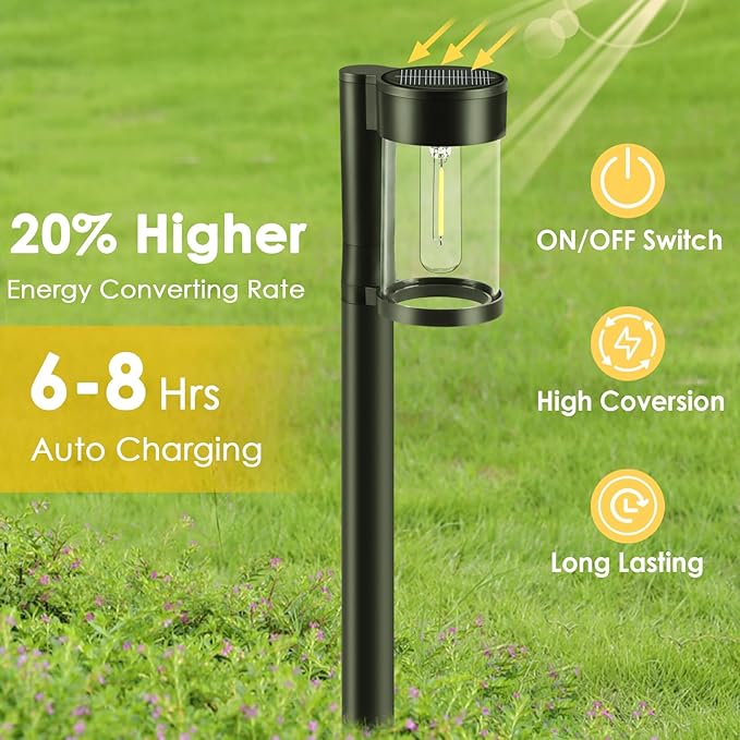 Mancra Solar Pathway Lights Outdoor, 10 Pack Metal & Glass Solar Lights Outdoor - Image 4