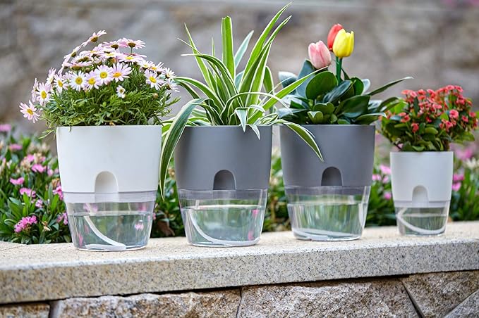 Self Watering Planter for Indoor Plants, 2 Pack 9.3 Inch Flower Pot Modern - Image 3