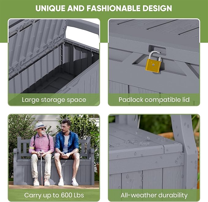 Patiowell 75 Gallon Plastic Storage Bench, Water-Resistant Deck Box - Image 6