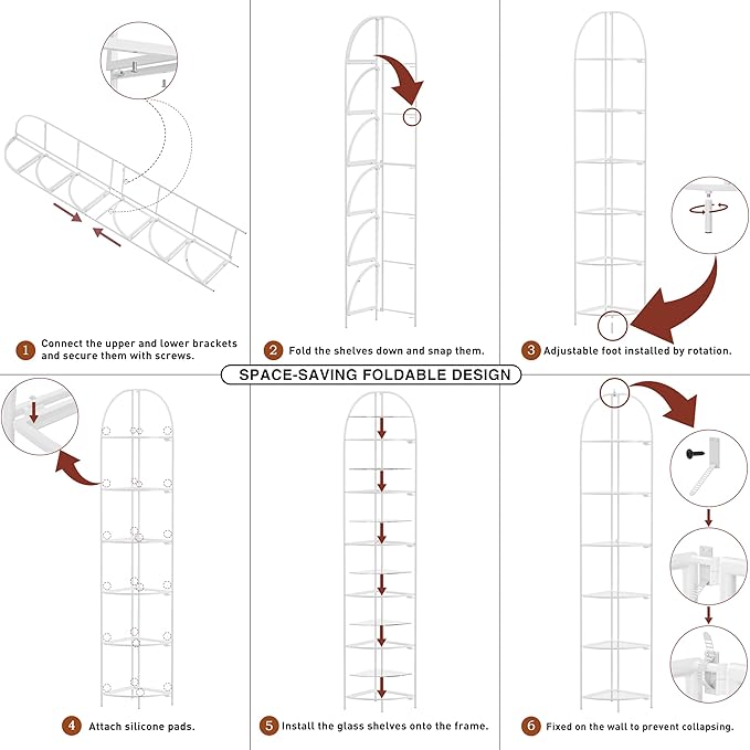 Crofy Foldable 6 Tier Corner Shelf, Metal Corner Plant Stand - Image 5