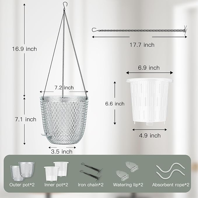 QCQHDU Self Watering Hanging Pots, 2 Pack 7.2 Inch Hanging Planters - Image 3